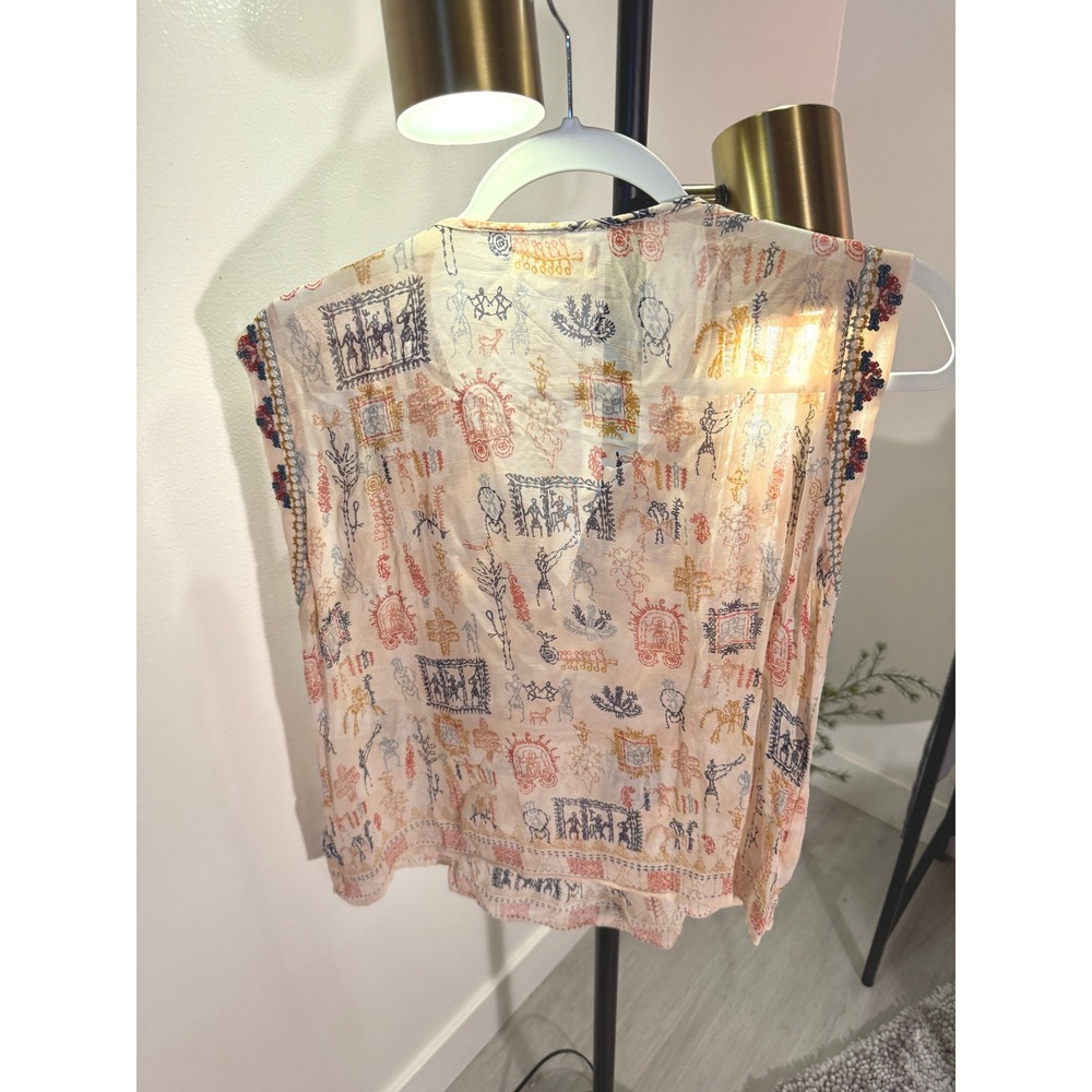 Anthropologie top Velvet G&S fully beaded embroidered peasant blouse tank MED - Picture 8 of 11